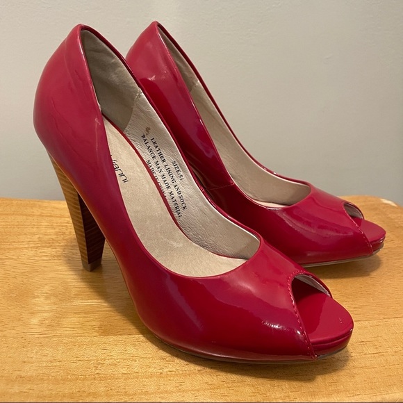 NWOT Y2K Roberto Vianni Red Peep Toe Heels - 5.5 - Picture 1 of 8